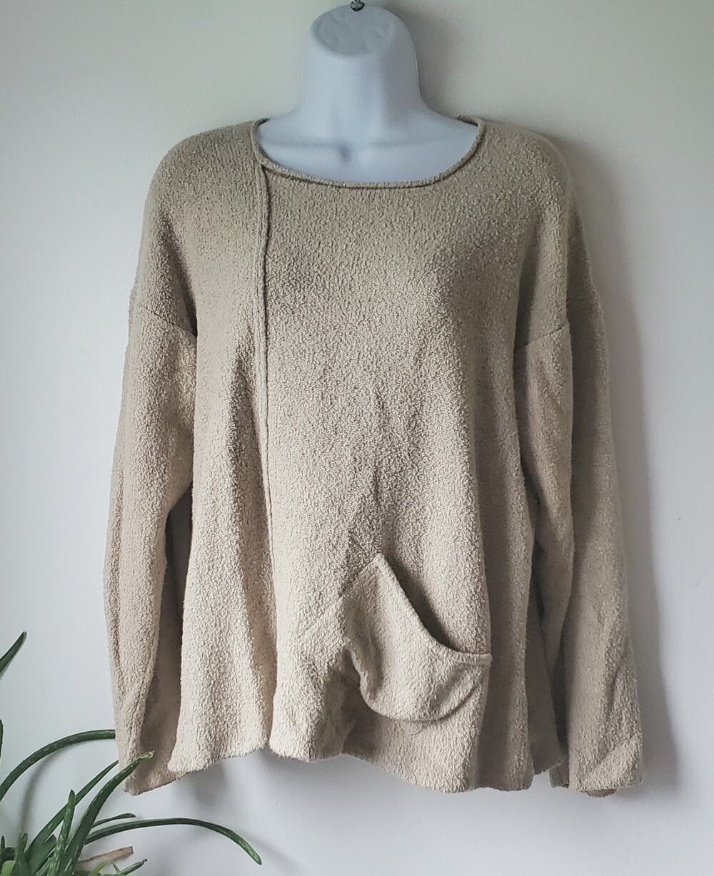 Flax Womens Creamy Tan Bubble Pima Cotton Sweater Size SM Preppy Lagenlook Boho